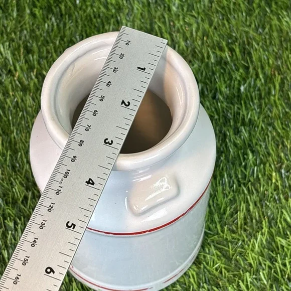 Vintage White Ceramic Cream Canister Jar w Lid Red Lettering Farmhouse - Picture 14 of 15